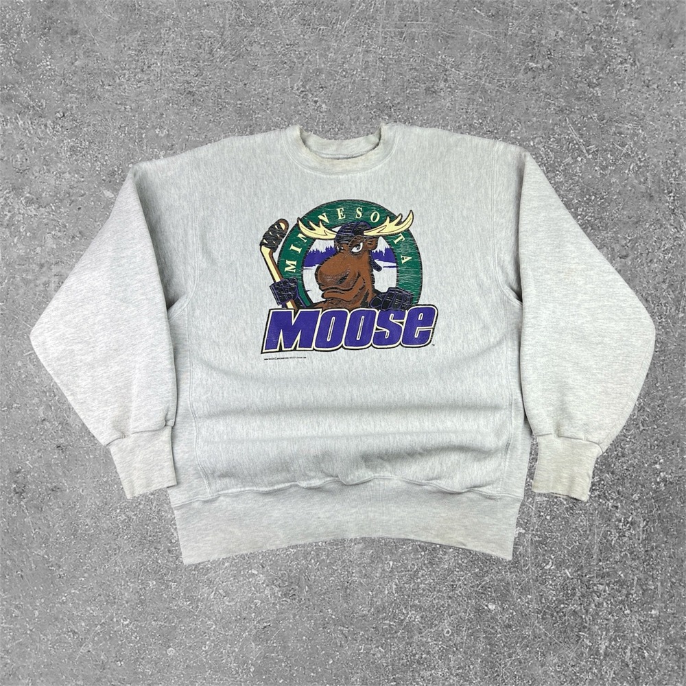 Vintage Minnesota Moose Sweatshirt Mens XL‎ Gray 1994 IHL Hockey Reverse Weave